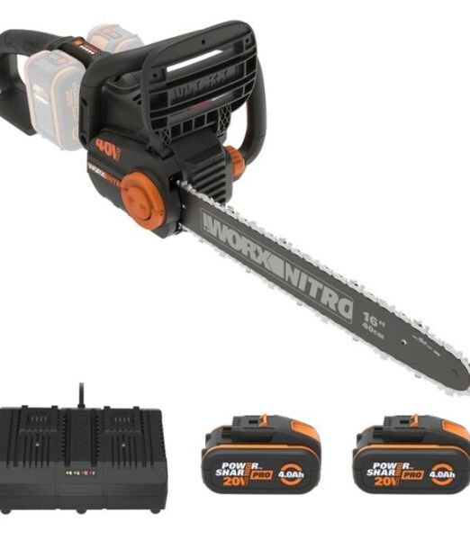 WorxNITRO Chainsaw 40cm Cordless 40V | KIT BRUSHLESS MOTOR · BATTERY & CHAR