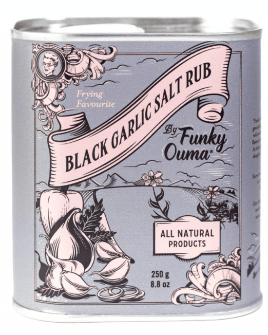 FUNKY OUMA BLACK GARLIC SALT RUB TIN 250G
