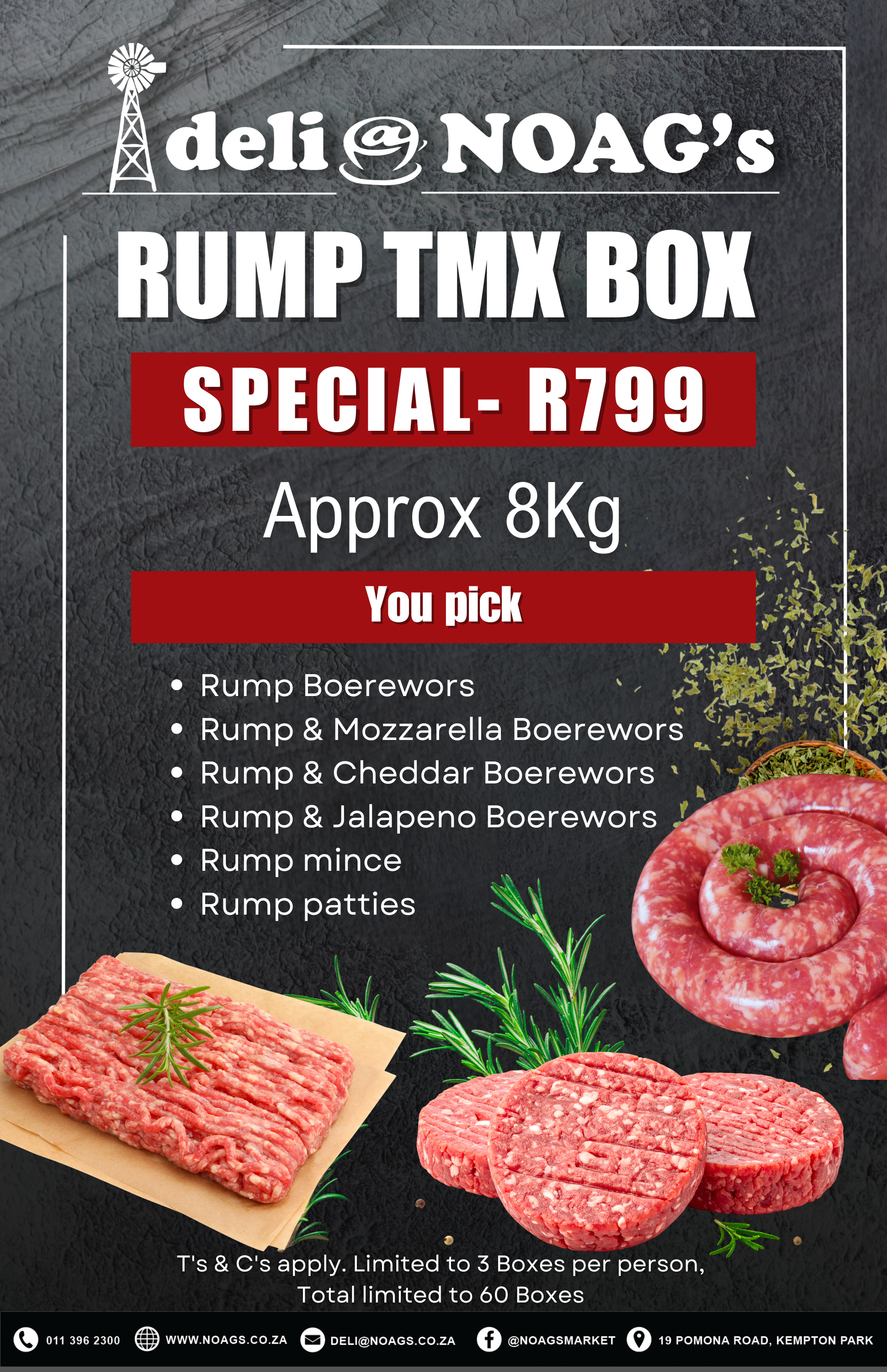 RUMP TMX BOX(WORS,MINCE,PATTIES)8KG APPROX - Noag's Market
